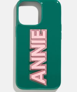Block Font Custom IPhone Case - Green/Light Pink
