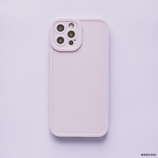 A lilac NAKD phone case from Coconut Lane's spring collection is showcased from the back against a matching background. The case features full camera protection for a quad camera setup located at the top left corner. Its sleek and minimalistic design makes it one of this season's pastel favorites.