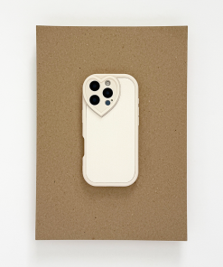 Cream Ribbed Heart Camera Phone Case