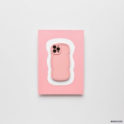 A NAKD Curvy Phone Case - Strawberry from Coconut Lane, featuring four camera cutouts, is showcased on a light pink background with a white border around the case shape, creating a layered effect. The clean, minimalistic design highlights the matte finish and contours while offering highly protective phone cases.