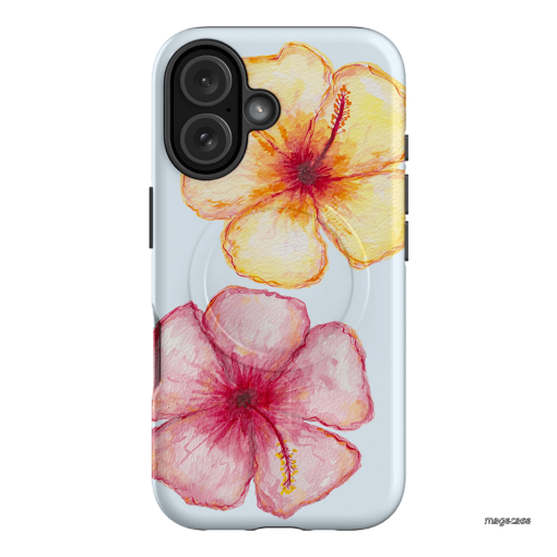 Hibiscus Flower Blue Printed Phone Cases iPhone 16 / Armoured MagSafe by BG. Studio - The Dairy