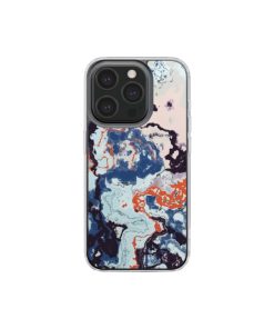 Clear phone case front view; Blue Marble 1 pattern, artistic, abstract marble pattern. Pink and blue color combination. Bold expressive aesthetic design. Colorful and interior fit. Elegant.
