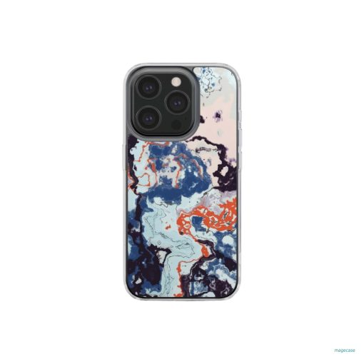 Clear phone case front view; Blue Marble 1 pattern, artistic, abstract marble pattern. Pink and blue color combination. Bold expressive aesthetic design. Colorful and interior fit. Elegant.