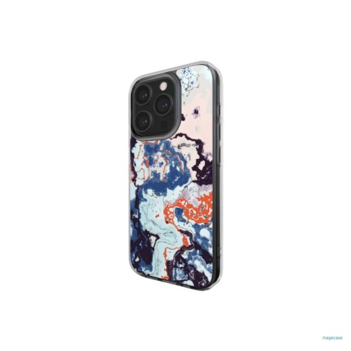 Clear phone case side view; Blue Marble 1 pattern, artistic, abstract marble pattern. Pink and blue color combination.