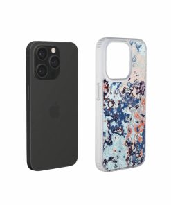 Clear phone case extend view; Blue Marble 2 pattern, artistic, abstract marble pattern. Blue and red color combination.