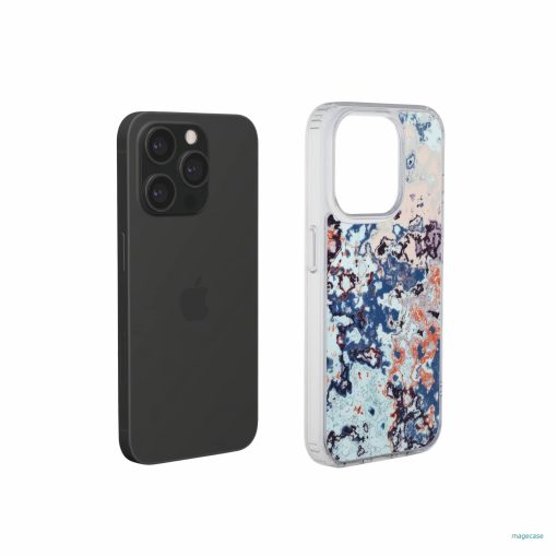 Clear phone case extend view; Blue Marble 2 pattern, artistic, abstract marble pattern. Blue and red color combination.
