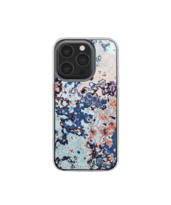 Clear phone case front view; Blue Marble 2 pattern, artistic, abstract marble pattern. Blue and red color combination. Bold expressive aesthetic design. Colorful and interior fit. Elegant.