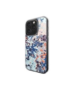 Clear phone case side view; Blue Marble 2 pattern, artistic, abstract marble pattern. Blue and red color combination.