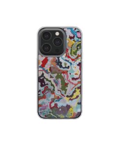 Clear phone  case front view; Bold Sprinkles 1 pattern, artistic, abstract marble pattern. Mix color combination. Bold expressive aesthetic design. Colorful and interior fit. Elegant.