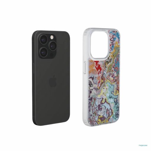 Clear phone case extend view; Bold Sprinkles 2 pattern, artistic, abstract marble pattern. Mix color combination.