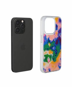 Clear phone case extend view; Brazil 1 pattern, artistic, abstract marble pattern. Orange, green and blue color combination.