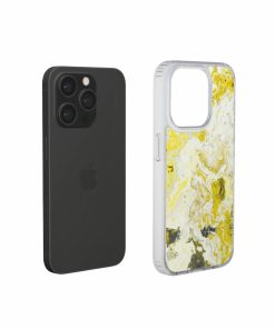 Clear phone case extend view; Citron 1 pattern, artistic, abstract marble pattern. Yellow and white color combination.