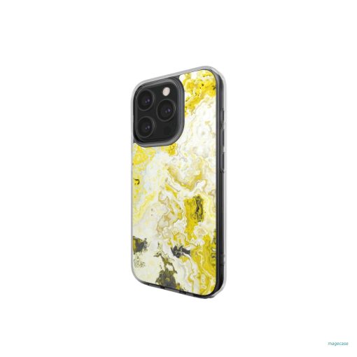 Clear phone case side view; Citron 1 pattern, artistic, abstract marble pattern. Yellow and white color combination.