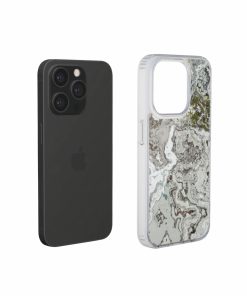 Clear phone case extend view; Classic White Marble 1 pattern, artistic, abstract marble pattern. White and grey color combination.