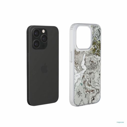 Clear phone case extend view; Classic White Marble 1 pattern, artistic, abstract marble pattern. White and grey color combination.
