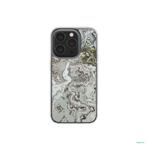 Clear phone case front view; Classic White Marble 1 pattern, artistic, abstract marble pattern. White and grey color combination. Bold expressive aesthetic design. Colorful and interior fit. Elegant.
