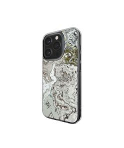 Clear phone case side view; Classic White Marble 1 pattern, artistic, abstract marble pattern. White and grey color combination.