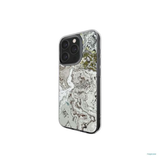 Clear phone case side view; Classic White Marble 1 pattern, artistic, abstract marble pattern. White and grey color combination.