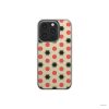 Clear phone case front view; clown add 1 pattern, artistic, ornamental kaleidoscope pattern. Red and beige color combination. Bold expressive aesthetic design. Colorful and interior fit. Elegant.