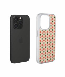 Clear phone case extend view; clown add 2 pattern, artistic, ornamental kaleidoscope pattern. Red and beige color combination. 