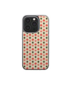 Clear phone case front view; clown add 2 pattern, artistic, ornamental kaleidoscope pattern. Red and beige color combination. Bold expressive aesthetic design. Colorful and interior fit. Elegant.