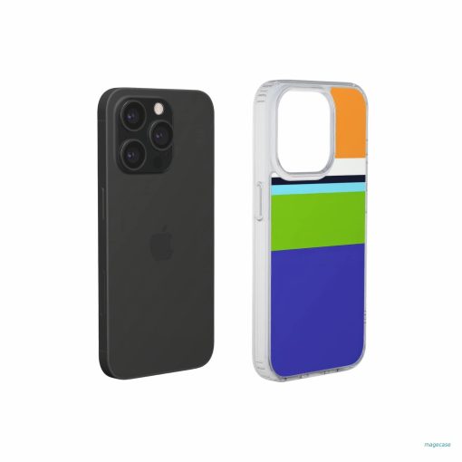 Clear phone case Color Blocks 3 pattern design with a color blocks, featuring an elegant and expressive aesthetic design. Main colors are light green, violet and orange. Extend view.