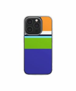 Clear phone case Color Blocks 3 pattern design with a color blocks, featuring an elegant and expressive aesthetic design. Main colors are light green, violet and orange. Front view.