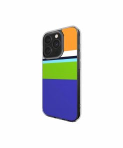 Clear phone case Color Blocks 3 pattern design with a color blocks, featuring an elegant and expressive aesthetic design. Main colors are light green, violet and orange. Side view.