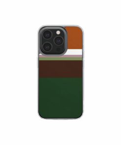 Clear phone case Color Blocks 4 pattern design with a color blocks, featuring an elegant and expressive aesthetic design. Main colors are caramel, chocolate brown, rich green.  Front view.