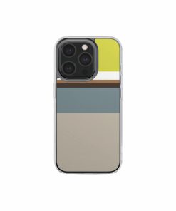 Clear phone case Color Blocks 5 pattern design with a color blocks, featuring an elegant and expressive aesthetic design. Main colors are caramel, chocolate brown, yellow and gray. Front view.