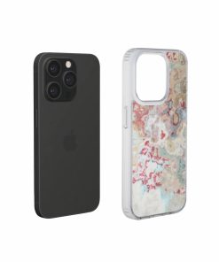 Clear phone case extend view; Divine Blue 1 pattern, artistic, abstract marble pattern. Pink, light blue and beige color combination.
