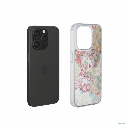 Clear phone case extend view; Divine Blue 1 pattern, artistic, abstract marble pattern. Pink, light blue and beige color combination.
