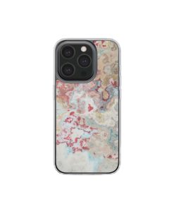 Clear phone case front view; Divine Blue 1 pattern, artistic, abstract marble pattern. Pink, light blue and beige color combination. Bold expressive aesthetic design. Colorful and interior fit. Elegant.