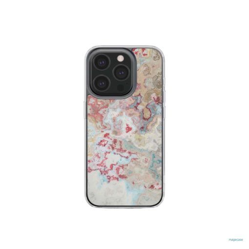 Clear phone case front view; Divine Blue 1 pattern, artistic, abstract marble pattern. Pink, light blue and beige color combination. Bold expressive aesthetic design. Colorful and interior fit. Elegant.