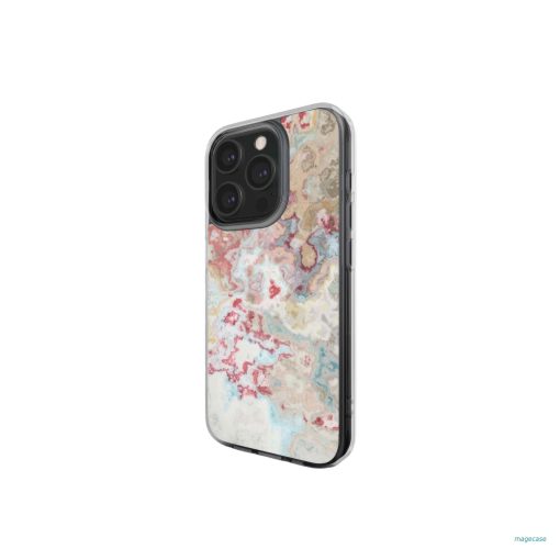 Clear phone case side view; Divine Blue 1 pattern, artistic, abstract marble pattern. Pink, light blue and beige color combination.