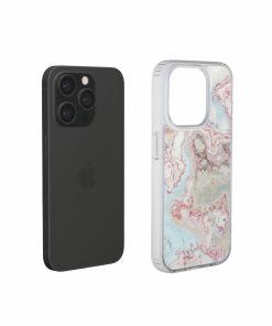 Clear phone case extend view; Divine Blue 2 pattern, artistic, abstract marble pattern. Light blue and pink color combination. 