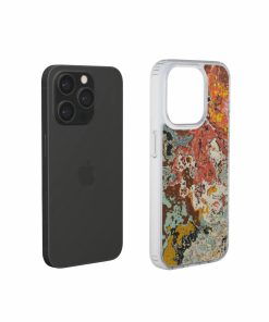 Clear phone case extend view; Earth in Flux 1 pattern, artistic, abstract marble pattern. Blue and brick red color combination. 