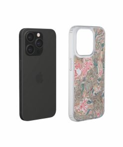Clear phone case extend view; Feel Impress 1 pattern, artistic, abstract marble pattern. Pastel blue, green and red color combination. Inspired by impressionist art.