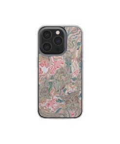 Clear phone case front view; Feel Impress 1 pattern, artistic, abstract marble pattern. Pastel blue, green and red color combination. Inspired by impressionist art. Bold expressive aesthetic design. Colorful and interior fit. Elegant.