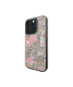 Clear phone case side view; Feel Impress 1 pattern, artistic, abstract marble pattern. Pastel blue, green and red color combination. Inspired by impressionist art.