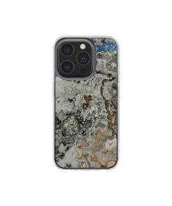 Clear phone case front view; full moon 1 pattern, marble pattern; moon surface imagination. Bold expressive aesthetic design. Colorful and interior fit. Elegant.