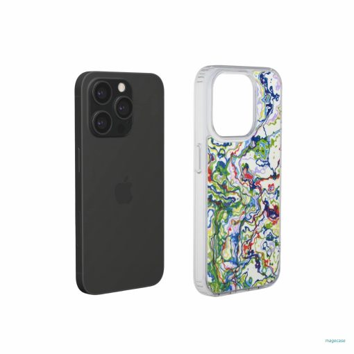 Clear phone case extend view; Inside My Brain 1 pattern, artistic, abstract marble pattern. Mix color combination.