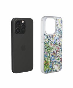 Clear phone case extend view; Inside My Brain 2 pattern, artistic, abstract marble pattern. Blue, green and red color combination. 