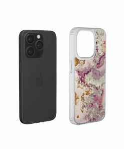 Clear phone case extend view; Marshmallow 1 pattern, artistic, abstract marble pattern. Pink and beige color combination.