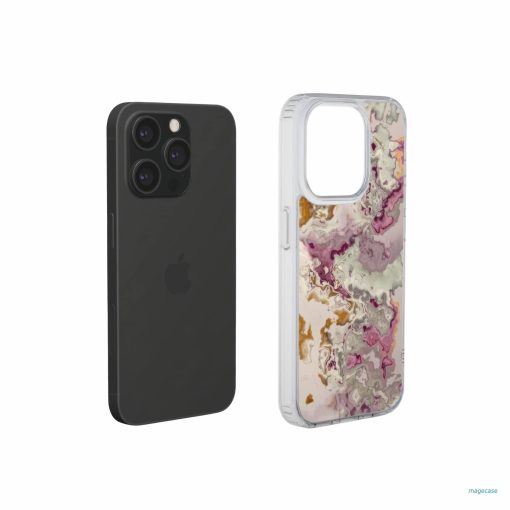 Clear phone case extend view; Marshmallow 1 pattern, artistic, abstract marble pattern. Pink and beige color combination.