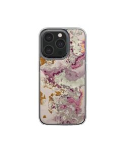 Clear phone case front view; Marshmallow 1 pattern, artistic, abstract marble pattern. Pink and beige color combination. Bold expressive aesthetic design. Colorful and interior fit. Elegant.