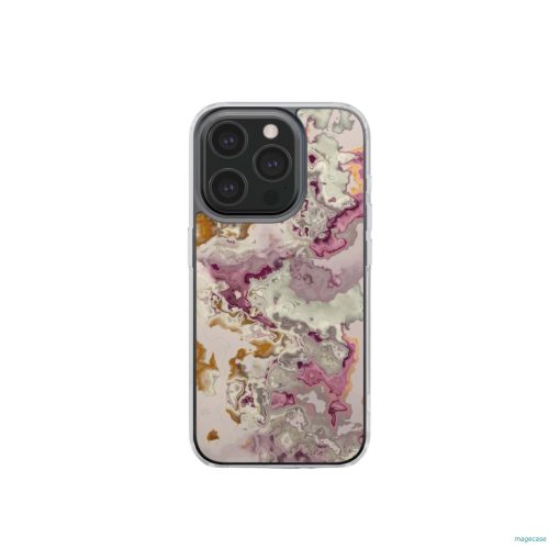 Clear phone case front view; Marshmallow 1 pattern, artistic, abstract marble pattern. Pink and beige color combination. Bold expressive aesthetic design. Colorful and interior fit. Elegant.