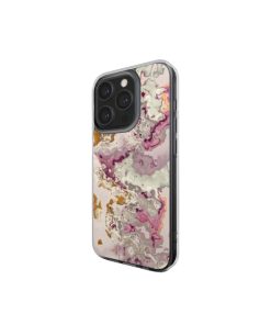 Clear phone case side view; Marshmallow 1 pattern, artistic, abstract marble pattern. Pink and beige color combination.