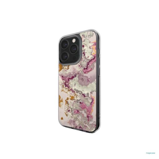 Clear phone case side view; Marshmallow 1 pattern, artistic, abstract marble pattern. Pink and beige color combination.