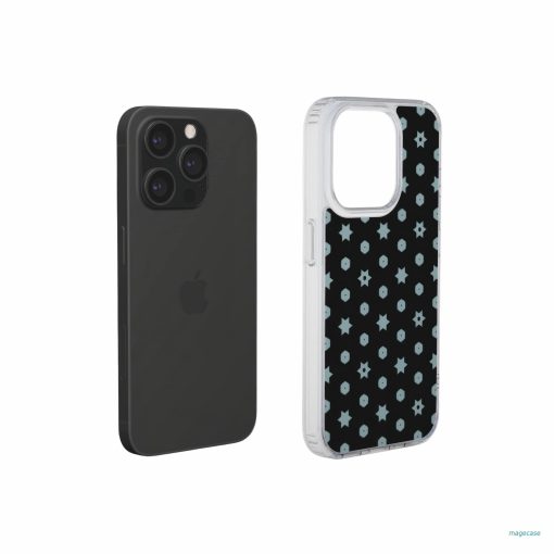 Clear phone case extend view; midnight stars 1 pattern, ornamental pattern; kaleidoscope pattern imagination.
